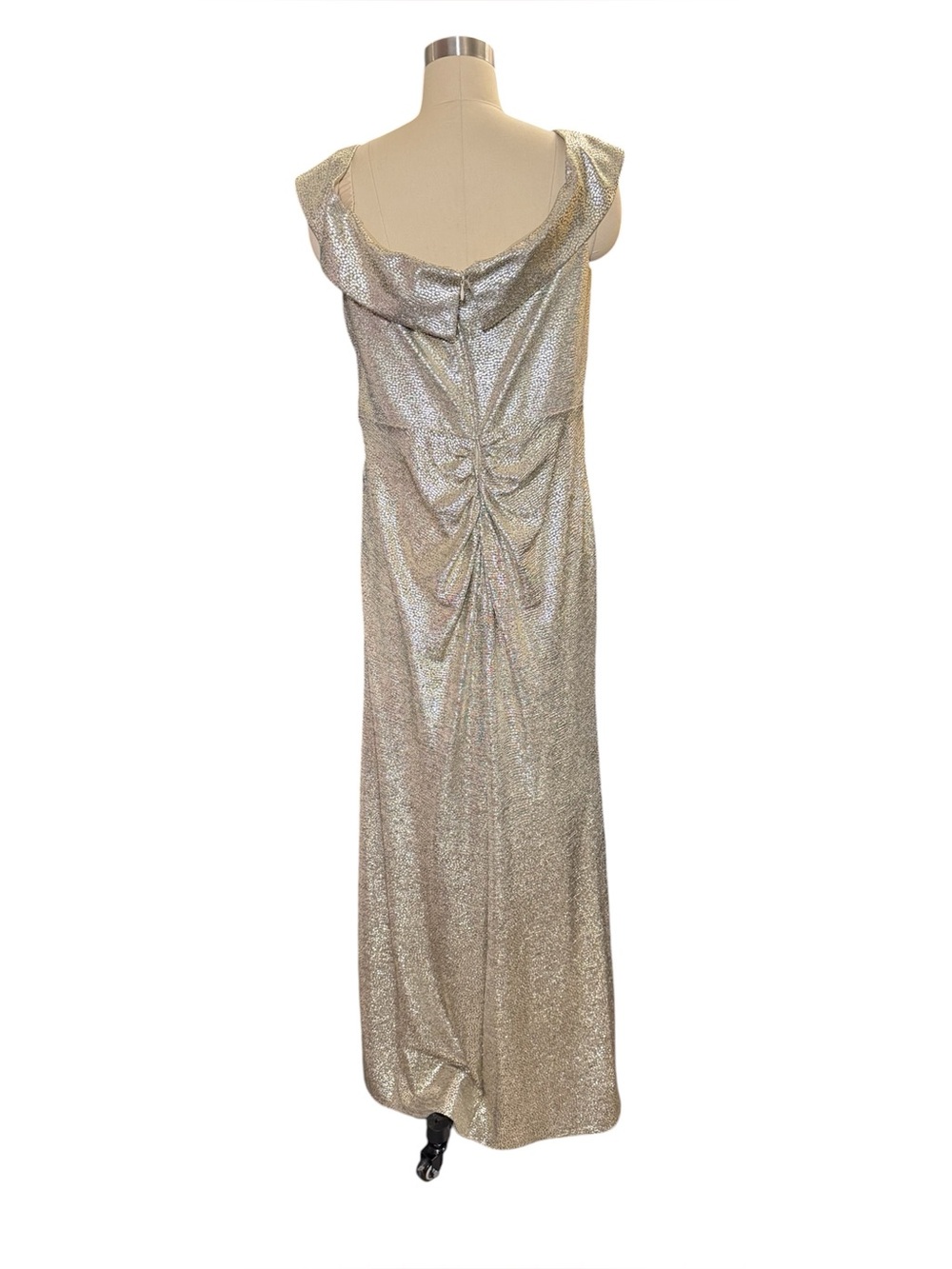 Arianna Papell Gold Metallic Draped Evening Gown Size 12 Formal Dress - Picture 4 of 5